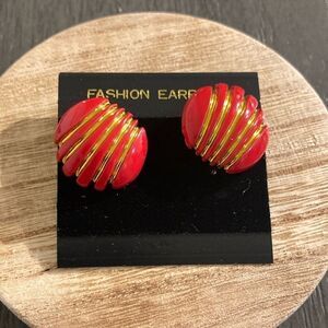 NWT Fashion‎ Earrings Striped Statement Earrings - Red and Gold
